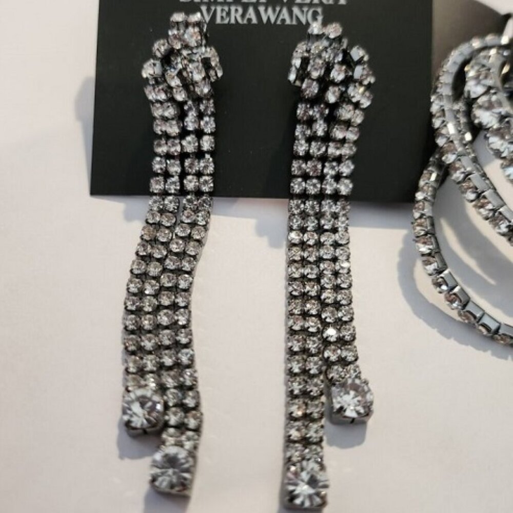VERA WANG Rocker Chic Gunmetal Clear Rhinestone Knot Design 3.5" Dangle Earrings